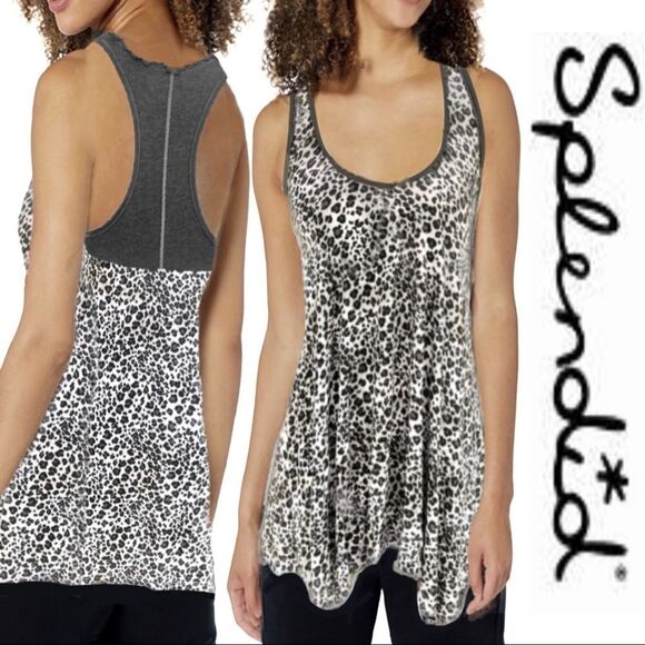 Splendid Gray Leopard ruffle Edge Racerback Tank - Picture 1 of 7
